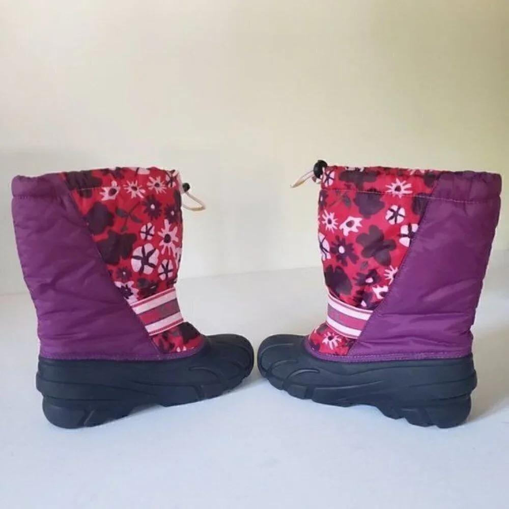 SOREL Cub Pink and Purple Floral Waterproof Insulated Winter Snow Boot Sz 5